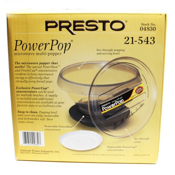 Presto Power Pop Microwave Popcorn Popper Orville Redenbacher's 04830 New Sealed - Picture 2 of 4